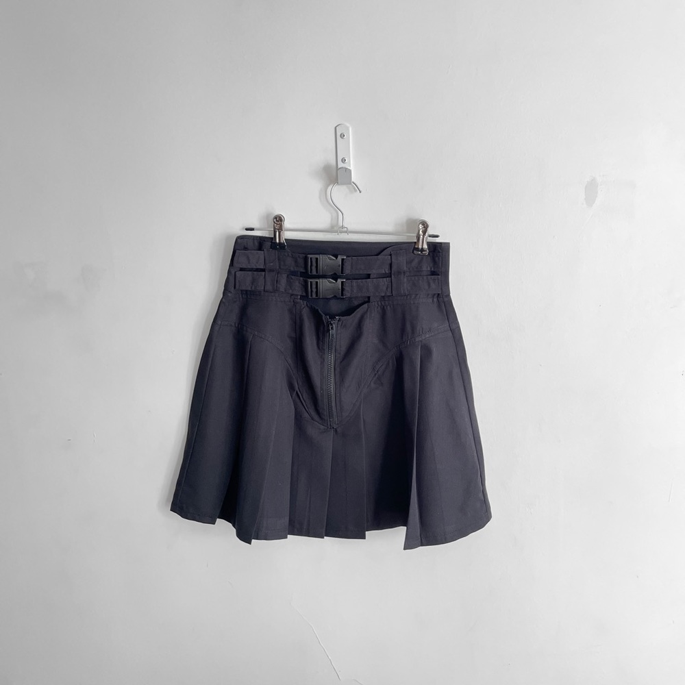 Pleated skirt [ S- M ] high waist • tactical belt buckle